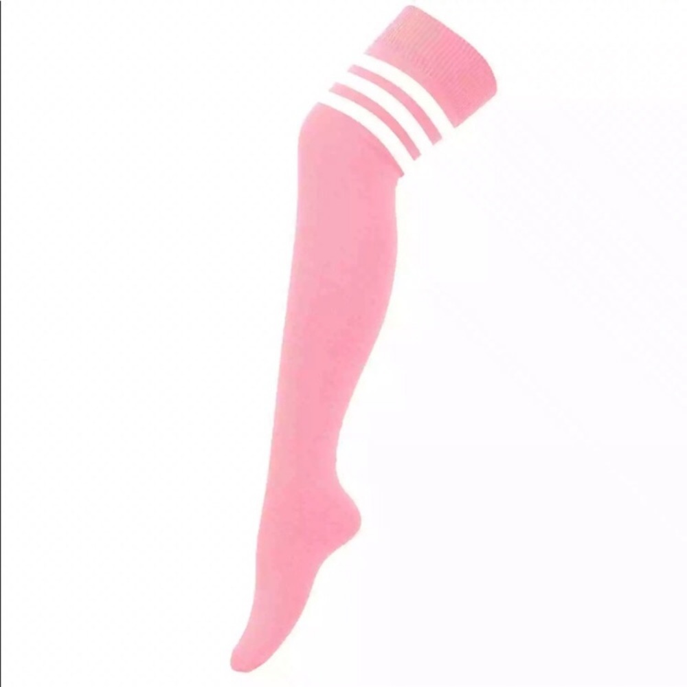Pink white striped over the knee socks thigh high